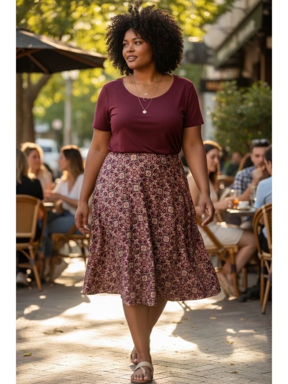 Petite Kim Rogers Signature Women’s Brown & Burgundy Skirt